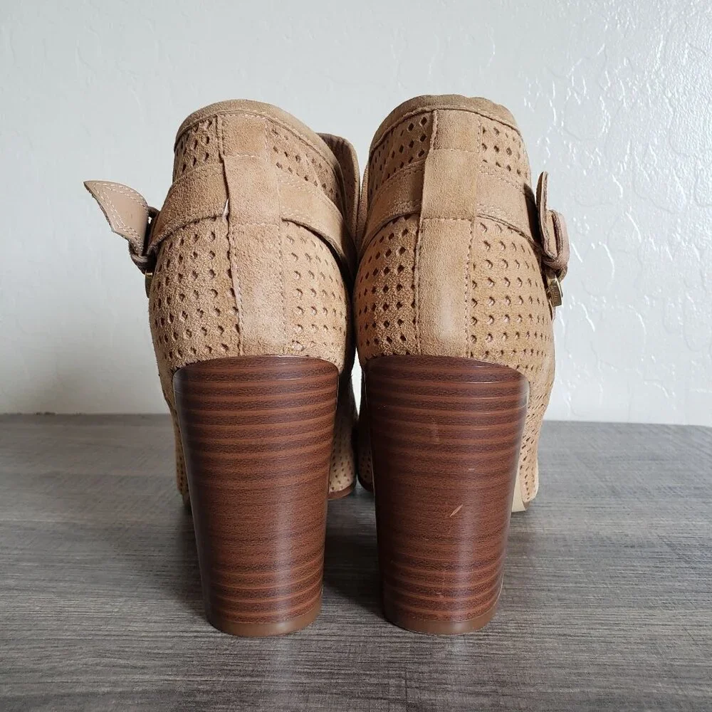 Sam Edelman Easton Perforated Suede Peep Toe Ankle Booties Brown Size Women's 11
